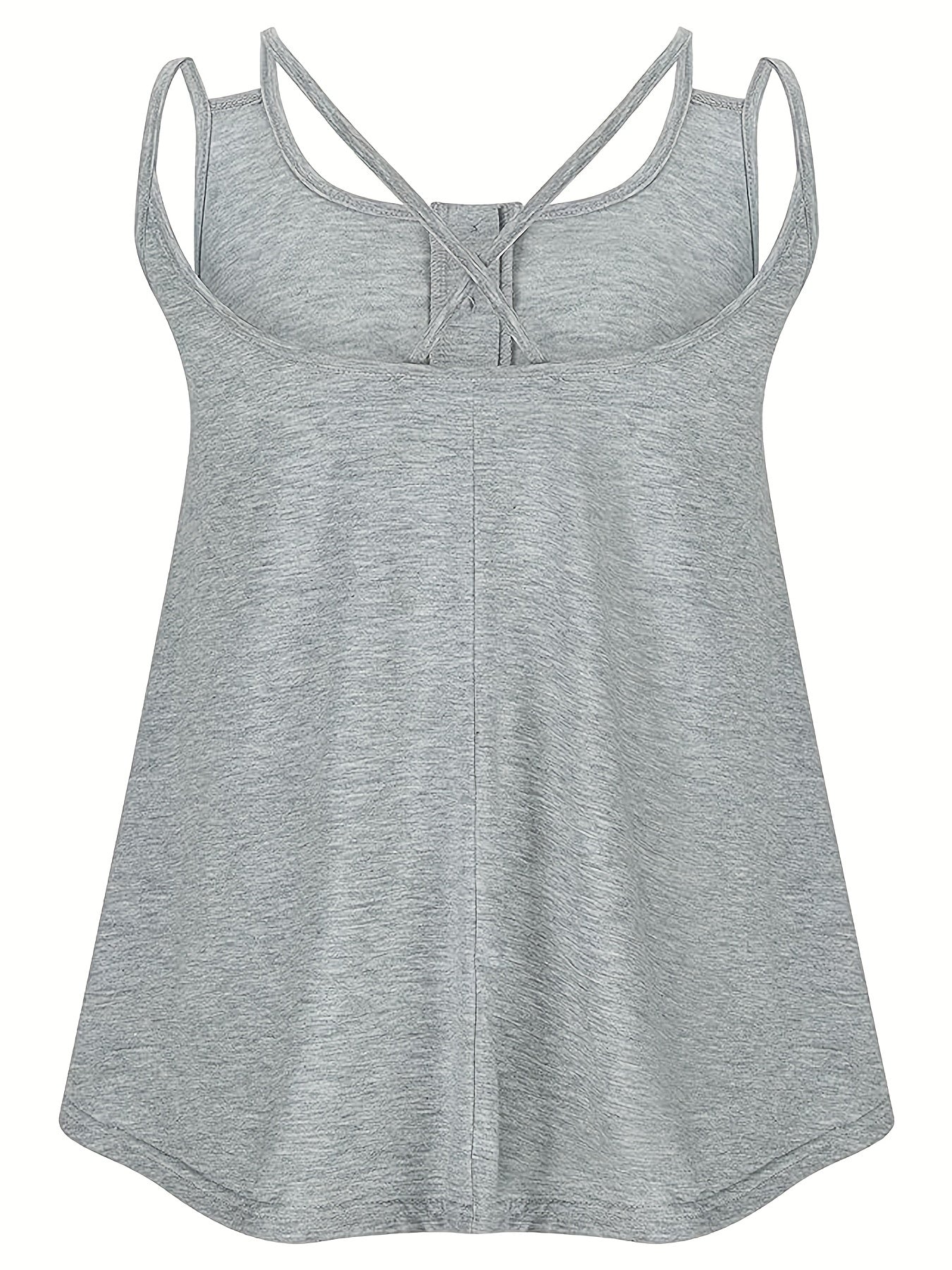  Solid Round Neck Split Strap Criss Cross Tank Top