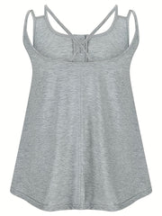  Solid Round Neck Split Strap Criss Cross Tank Top
