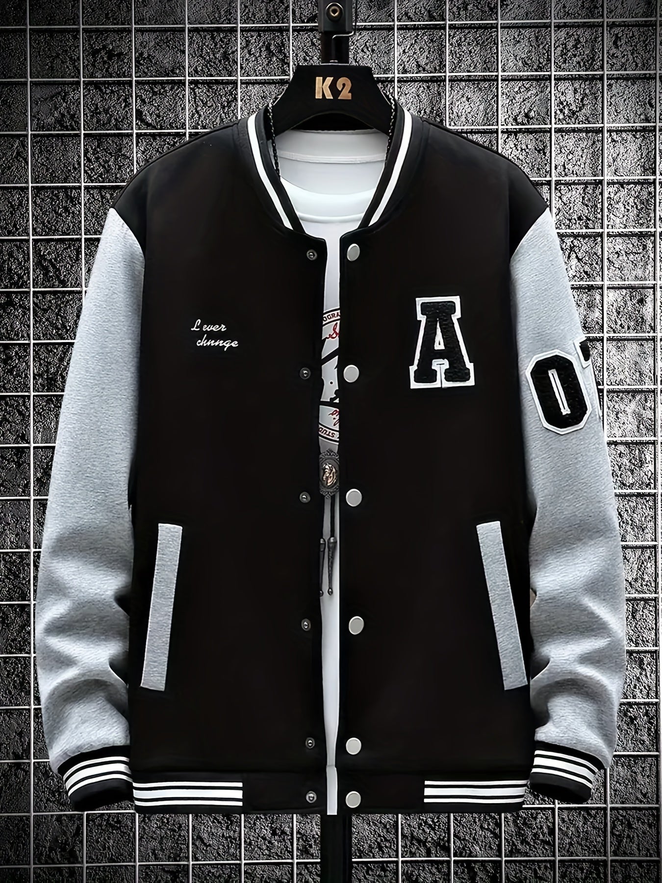 Chenille Embroidery Varsity Jacket Men's Casual Baseball Windbreaker Coat