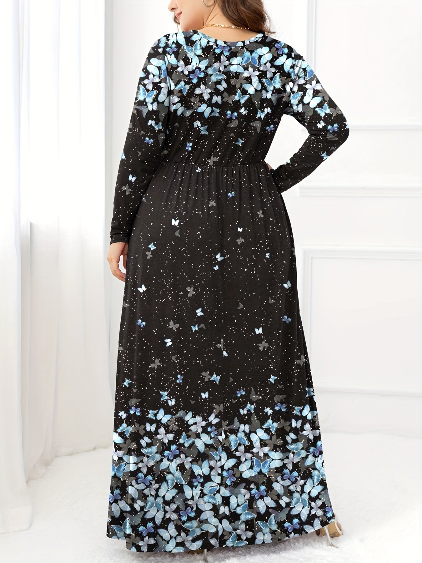 Women's Plus Butterfly Print Maxi Dress