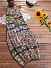  Colorblock Floral Print Tank Dress