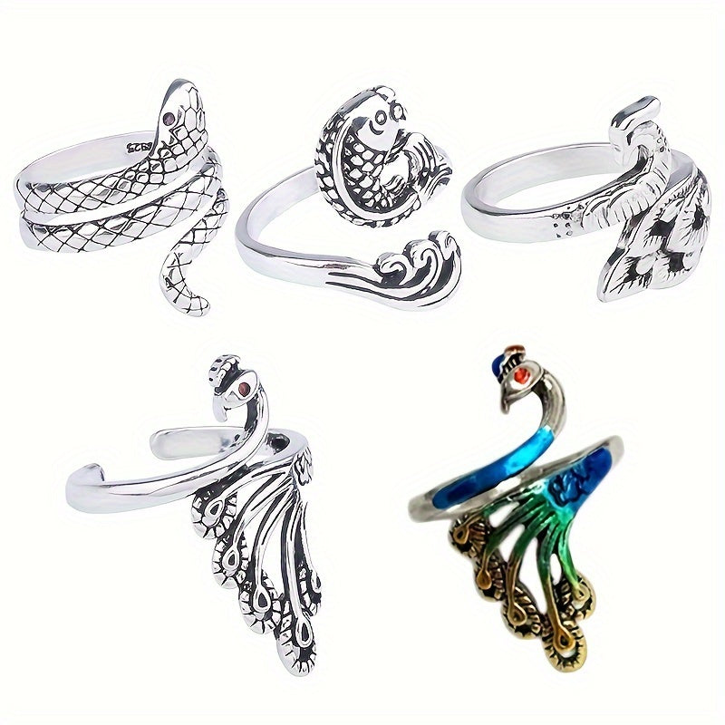 5pcs Adjustable Crochet Loop Yarn Ring Silvery Plated Copper Rings