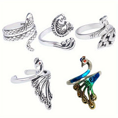 5pcs Adjustable Crochet Loop Yarn Ring Silvery Plated Copper Rings