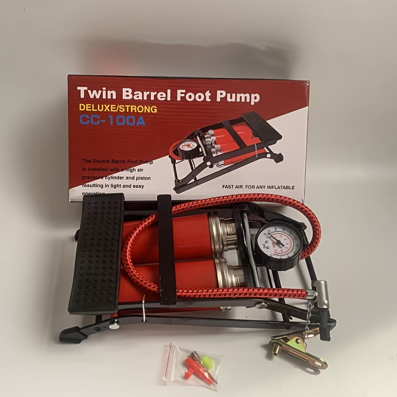 Dual Tube High Pressure Foot Pump with Gauge for Balloon Basketball