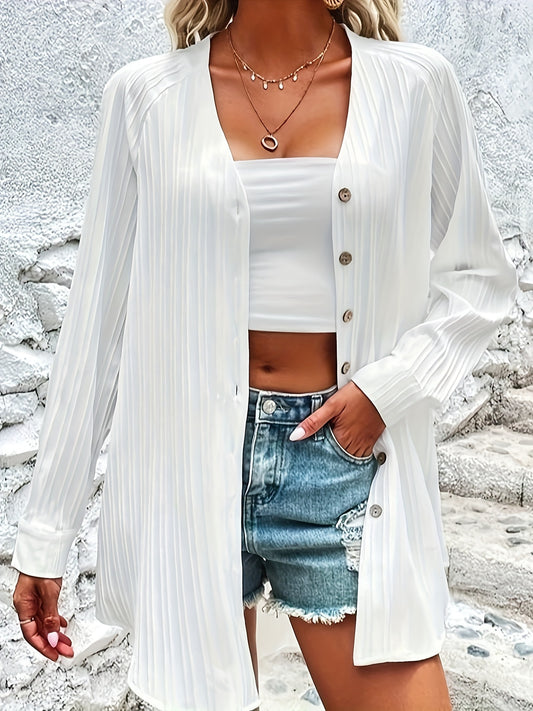  Women's Ribbed Button Up V Neck Cardigan