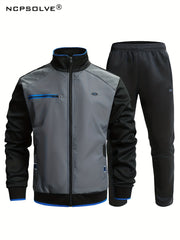 2pcs Men's Sports Suit Jacket & Active Stretch Pants