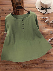  Solid Puff Sleeve Button Blouse