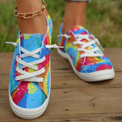Women's Tie Dye Canvas Sneakers Low Top Flat Shoes