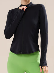 Full Zip Long Sleeve Sports Jacket Moisture Wicking Breathable Running Top