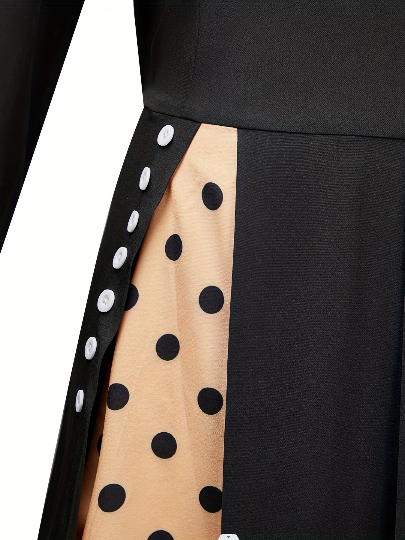  Retro Dress Colorblock Polka Dot Print Long Sleeve Round Neck Dress
