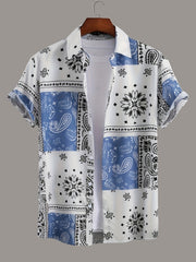 Men's Paisley Shirt Casual Lapel Button Up for Summer