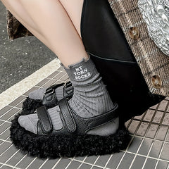 4 Pairs Letter Print Ripped Socks Comfy & Breathable Mid Tube Socks