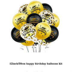 15pcs Happy Birthday Latex Printed Balloons 30 48 Cm Yellow Rose Golden