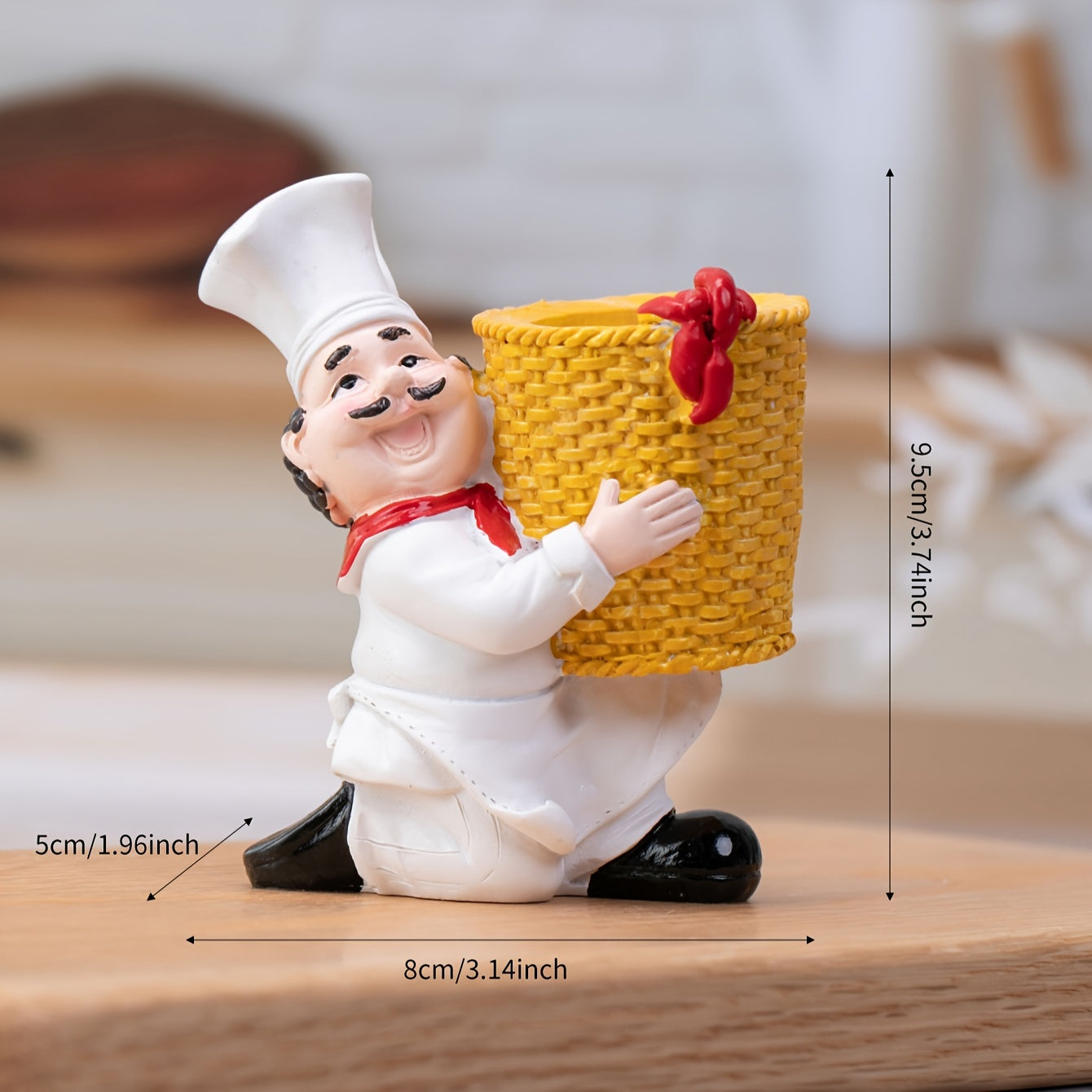 Chef Toothpick Holder in Bamboo Basket Home Decor Ornament