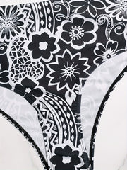  Floral Print Lace Up Back Tankini Set