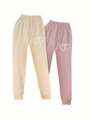 2 Pack Women's Plus Size Heart Print Fleece Liner Joggers Set