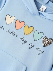Girl's Heart Pattern Hoodie & Sweatpants 2pcs Set for Spring Fall
