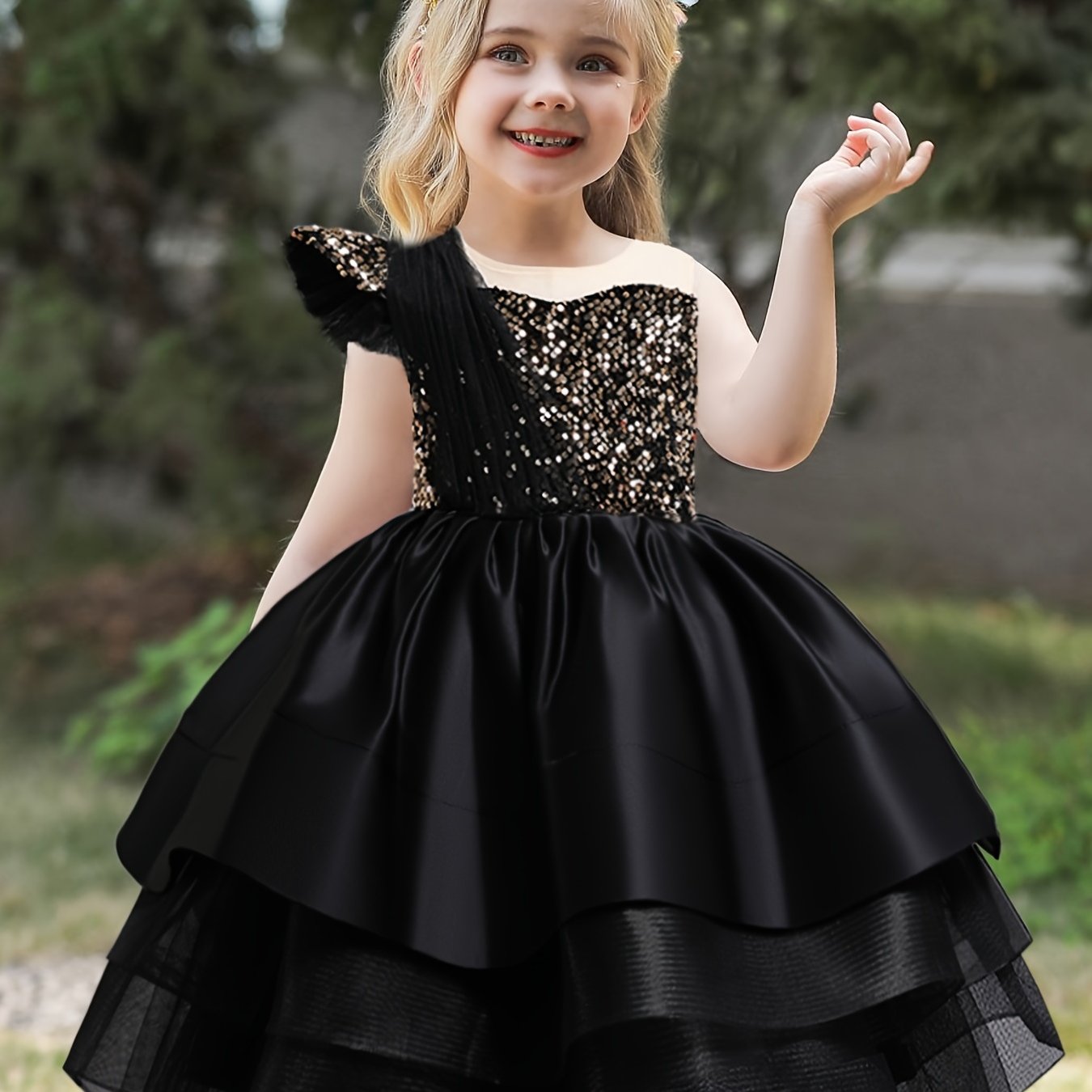 Girls Puffy Princess Dress Sequin Ruffle Tulle Tutu Dress