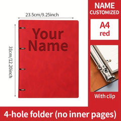 Personalized A4 Faux Leather Folder - Custom Name Option