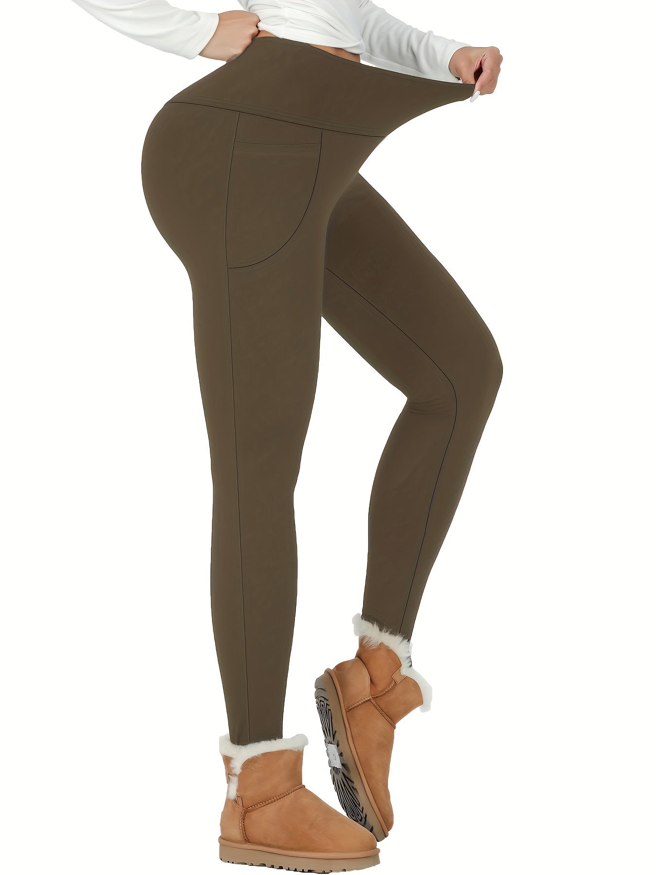 Women's Thermal Fleece Lined High Waist Yoga Leggings With Pocket