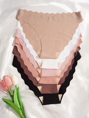 6pcs Scallop Trim Briefs Seamless Intimates Panties Women's Lingerie