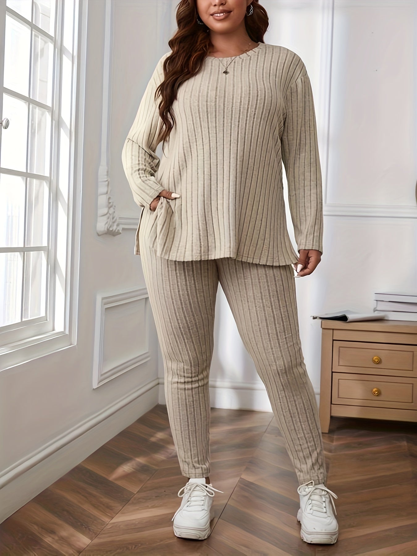  Ribbed Knit Top & Leggings Loungewear Set