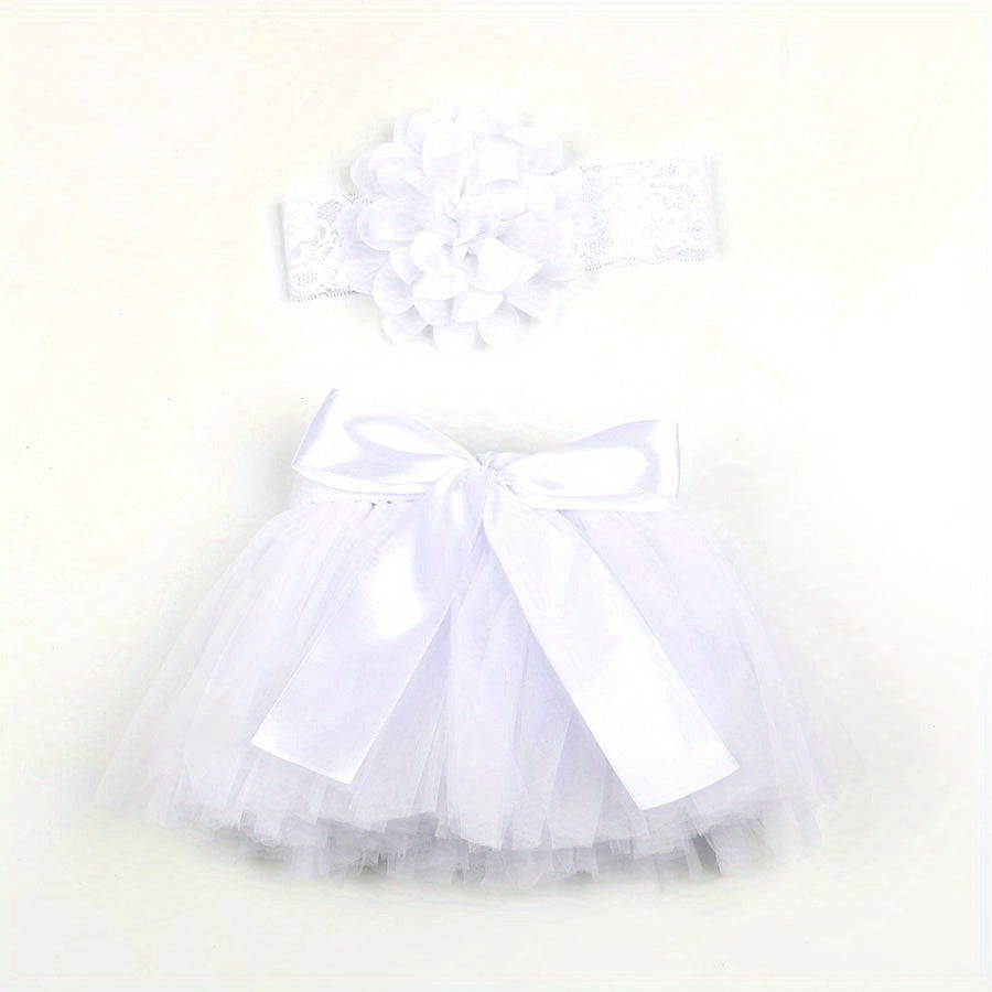2pcs Newborn Baby Flower Headband and Skirt Set Red