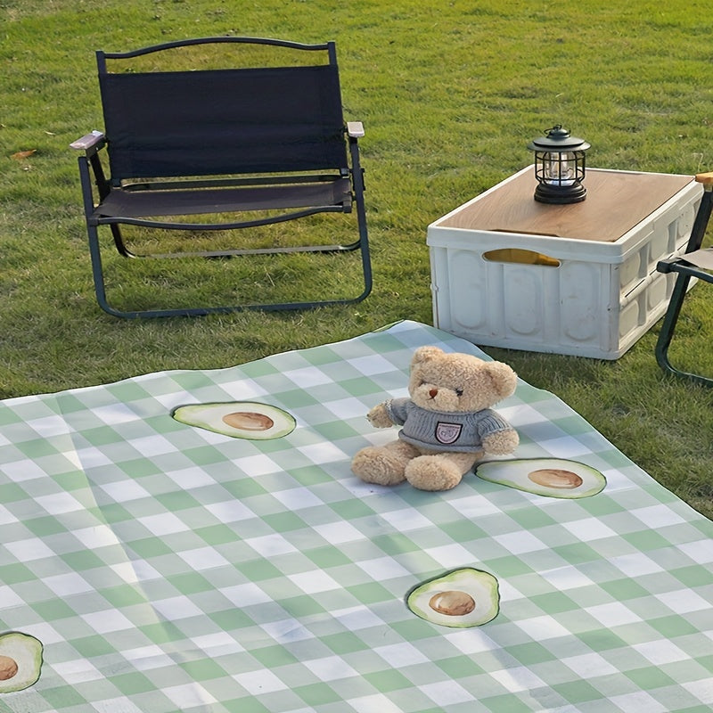 Green Plaid Portable Picnic Pad Waterproof Beach Blanket