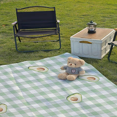 Green Plaid Portable Picnic Pad Waterproof Beach Blanket