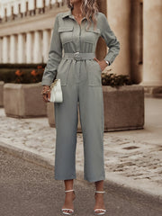 Y2K Belted Cargo Jumpsuit Tunic Long Sleeve Romper