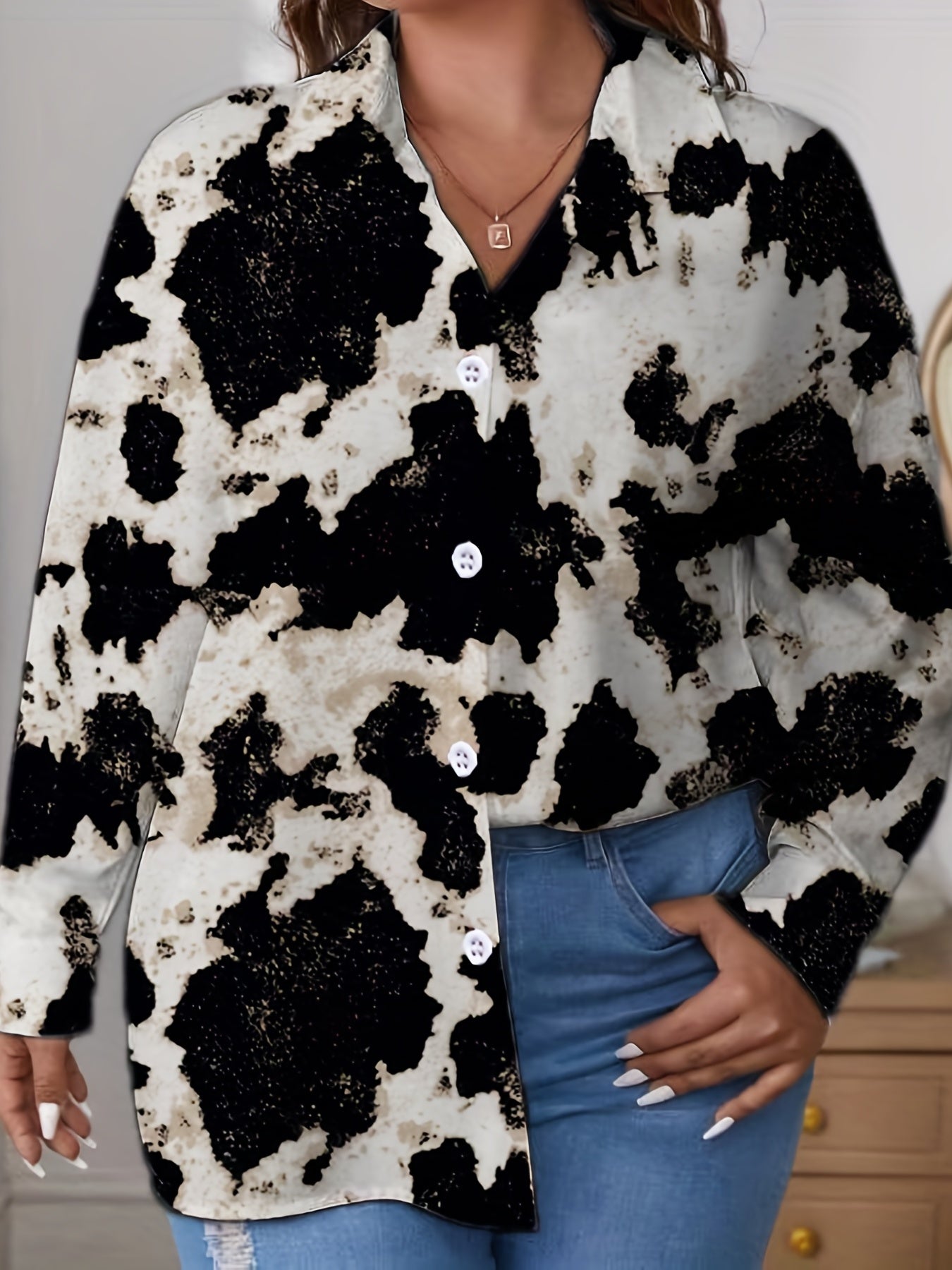  Floral Print Button Up Long Sleeve Blouse