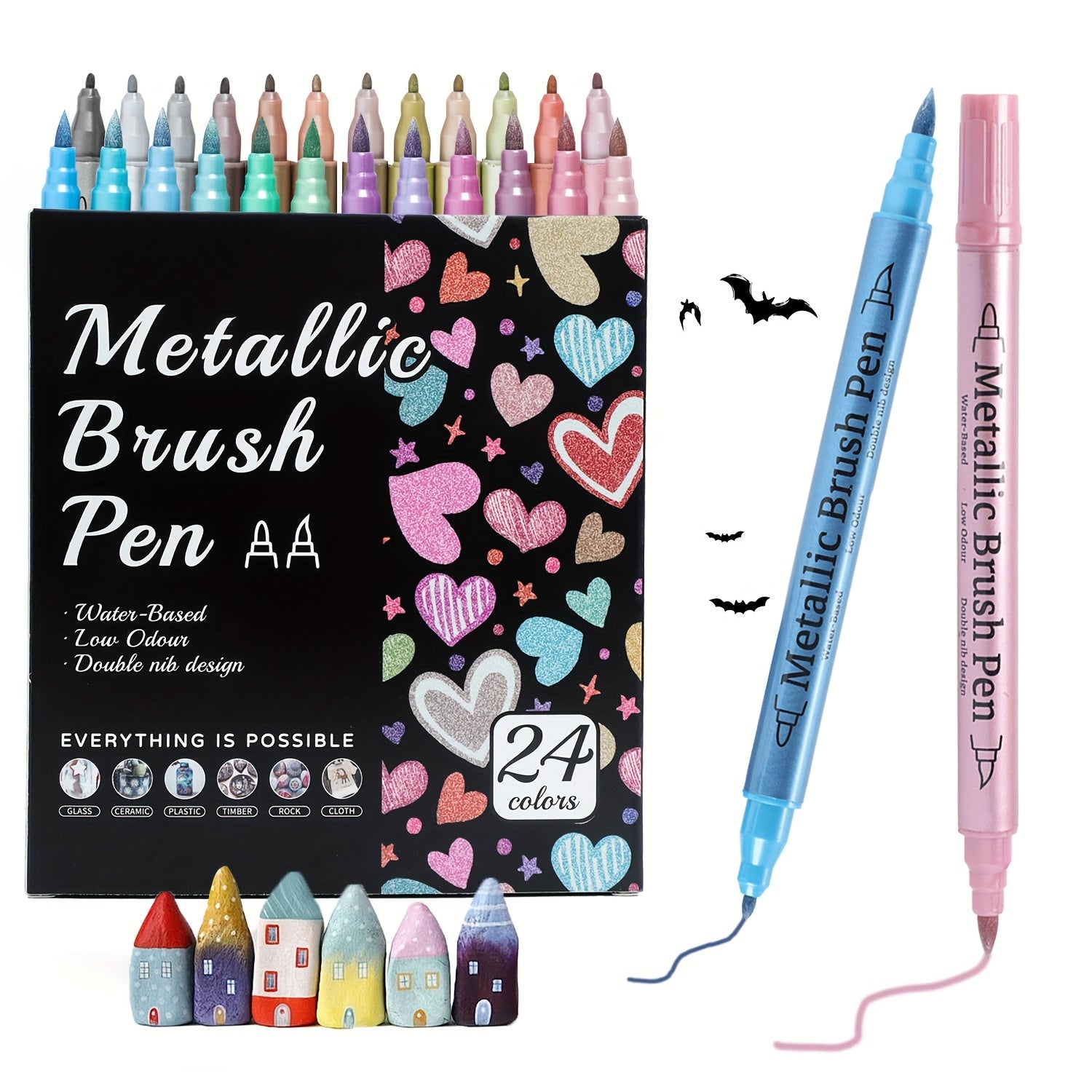 Metallic Marker Pens Dual Tip Acrylic Paint Markers for Art & Crafts