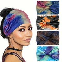 Tie Dye Wide Headbands Bow Stretch Turban Hair Bands Elastic Yoga Workout