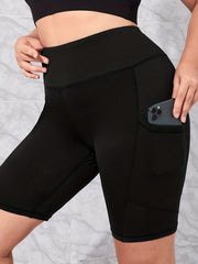  Solid High Rise Skinny Fitness Shorts With Pockets