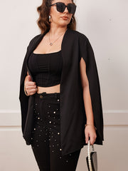  Solid Open Front Split Workwear Cape Blazer