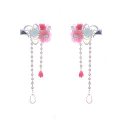 Vintage Chinese Hanfu Hairclip Pearl Flower Leaf Tassel Barrette