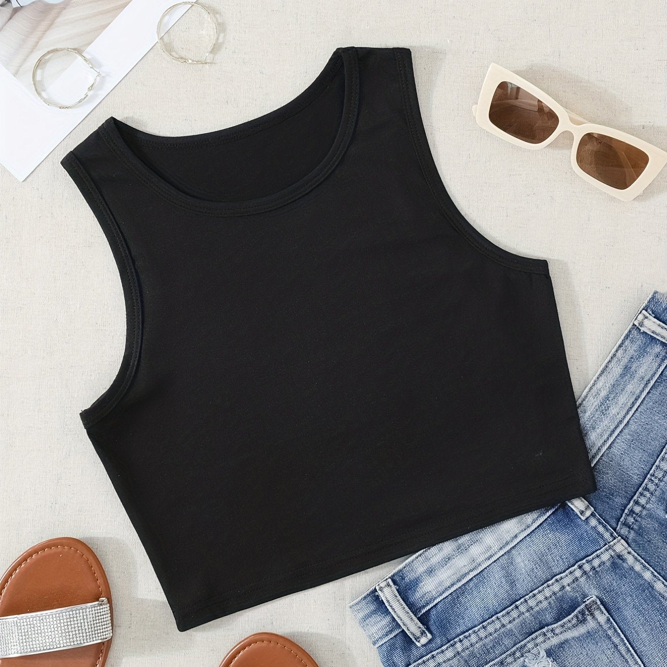 Sleeveless Crew Neck Tank Top for Women