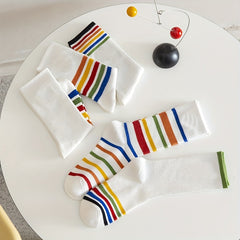 5 Pairs Rainbow Striped Socks College Style Women's Stockings