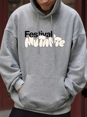 Men's Letter Print Hooded Sweatshirt Long Sleeve Drawstrings