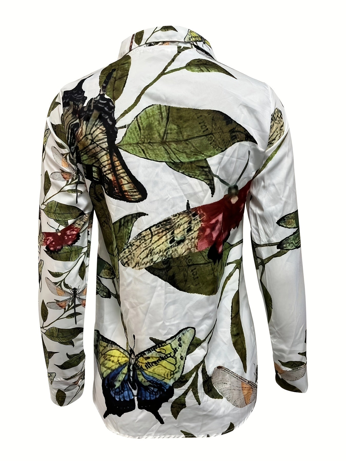  Butterfly Print Long Sleeve Button Up Shirt