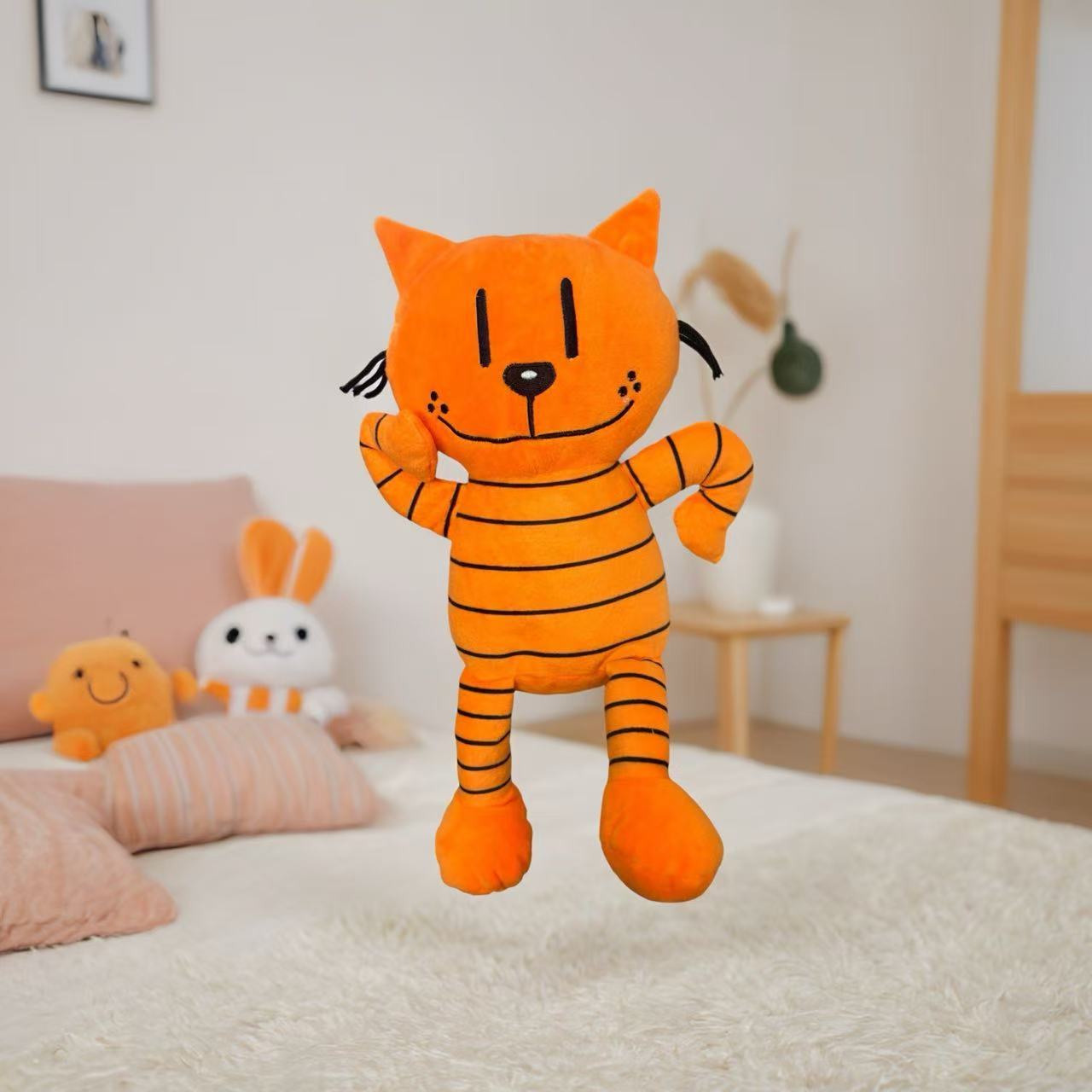 Cute Orange Cartoon Kitty Plush Toy Stuffed Animal with Stripes & Muzzle