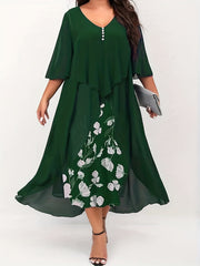  Women's Floral Print Layered Cloak Dress