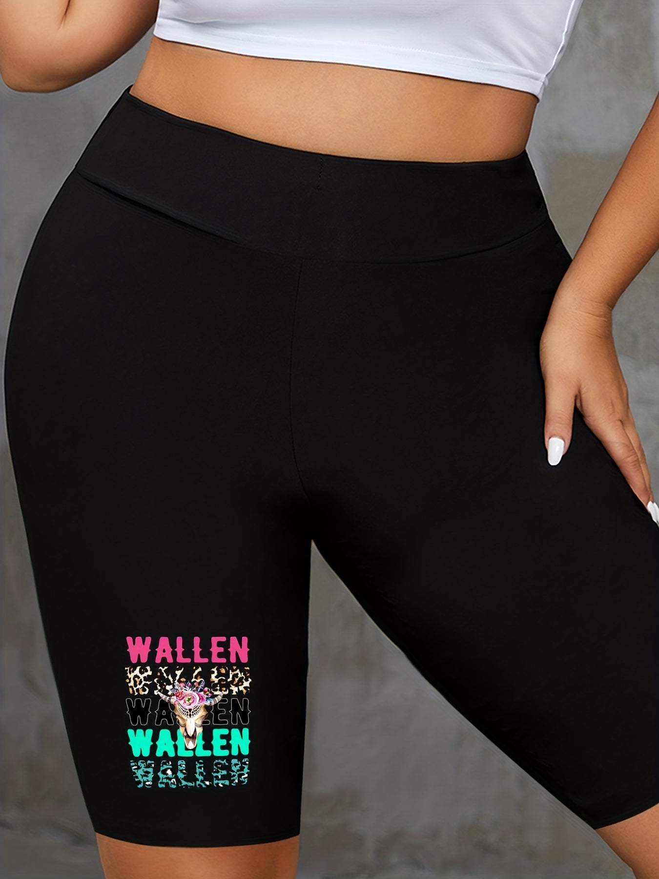  Leopard & Bull Print Wide Waistband Biker Shorts