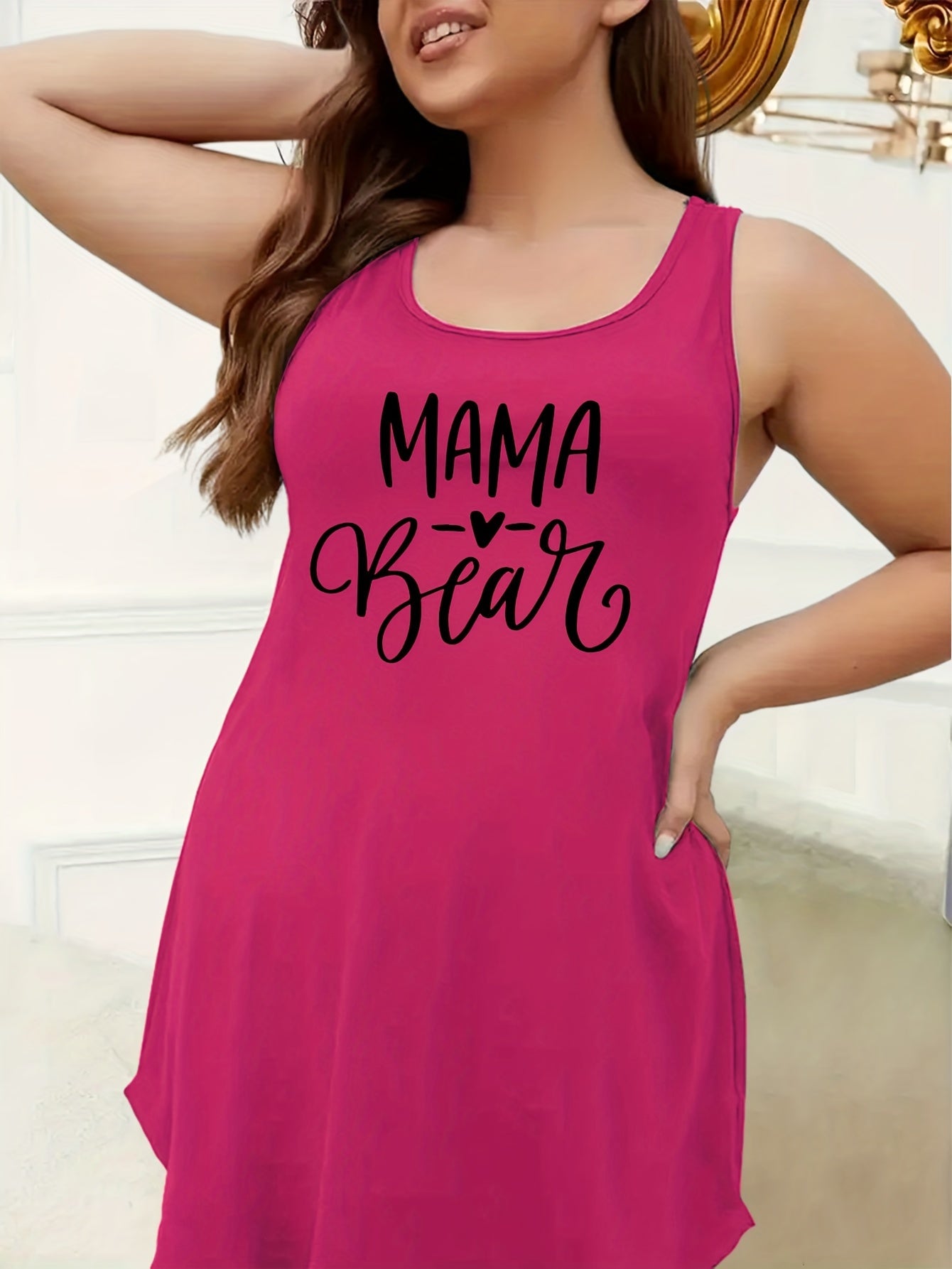  Casual Nightdress Women's Plus Letter Print Racer Back