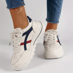 Women's Colorblock Flatform Sneakers Lace Up Low Round Toe Casual Shoes