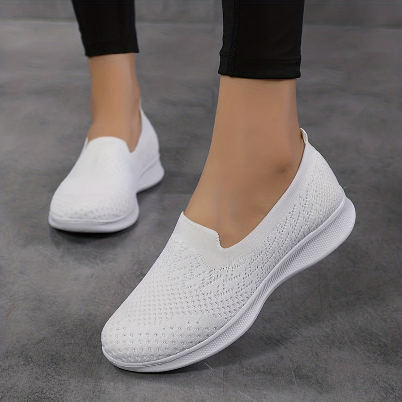 Women's Breathable Knit Flat Shoes Lightweight Low Top Slip On Shoes