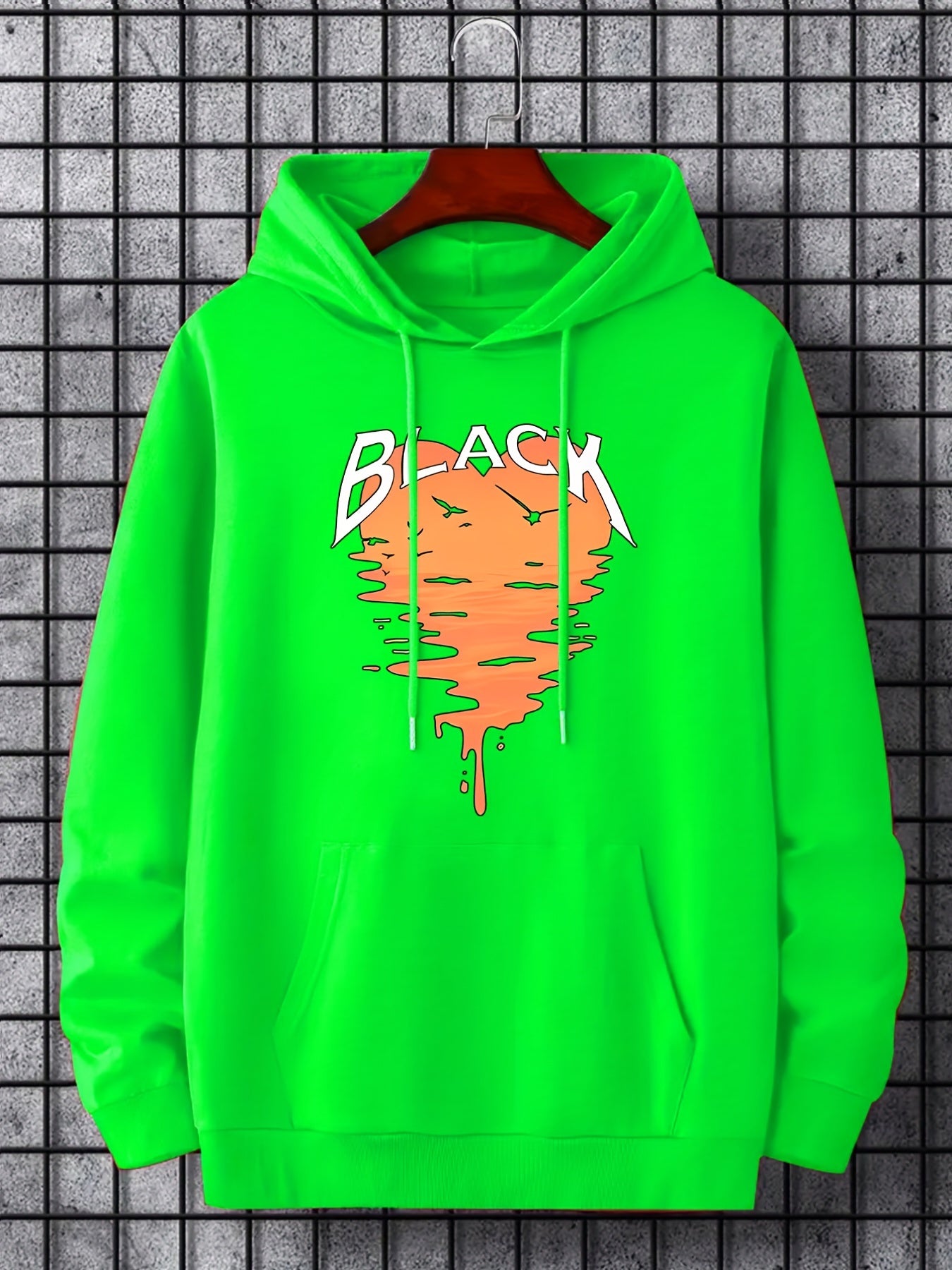 Heart Shape Print Hoodie Men's Graphic Pullover Hoodie