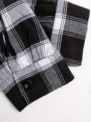  Plaid Print Button Up Long Sleeve Blouse