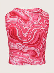 Marble Print Tank Top Crew Neck Sleeveless Y2K Summer Top