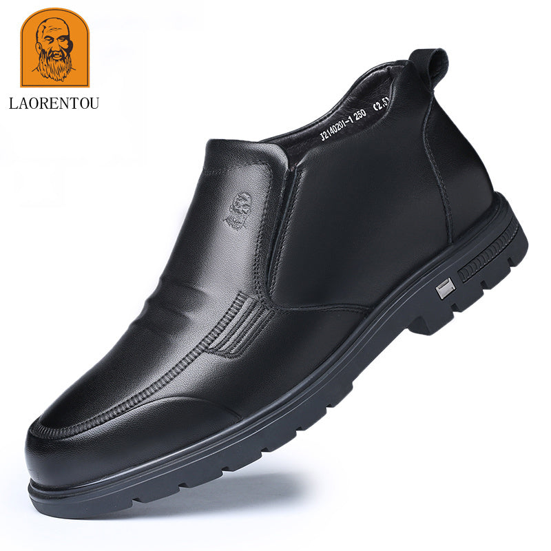 LAORENTOU Men's Leather High Top Fleece Slip On Dress Shoes For Winter